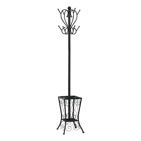 Monarch Specialties Coat Rack, Hall Tree, Free Standing, 8 Hooks, Entryway, 71"H, Umbrella Holder, Bedroom, Metal, Black I 2060